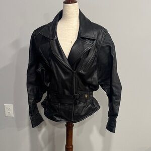 LG Cambridge International Black Leather Jacket with Harley Davidson Decal